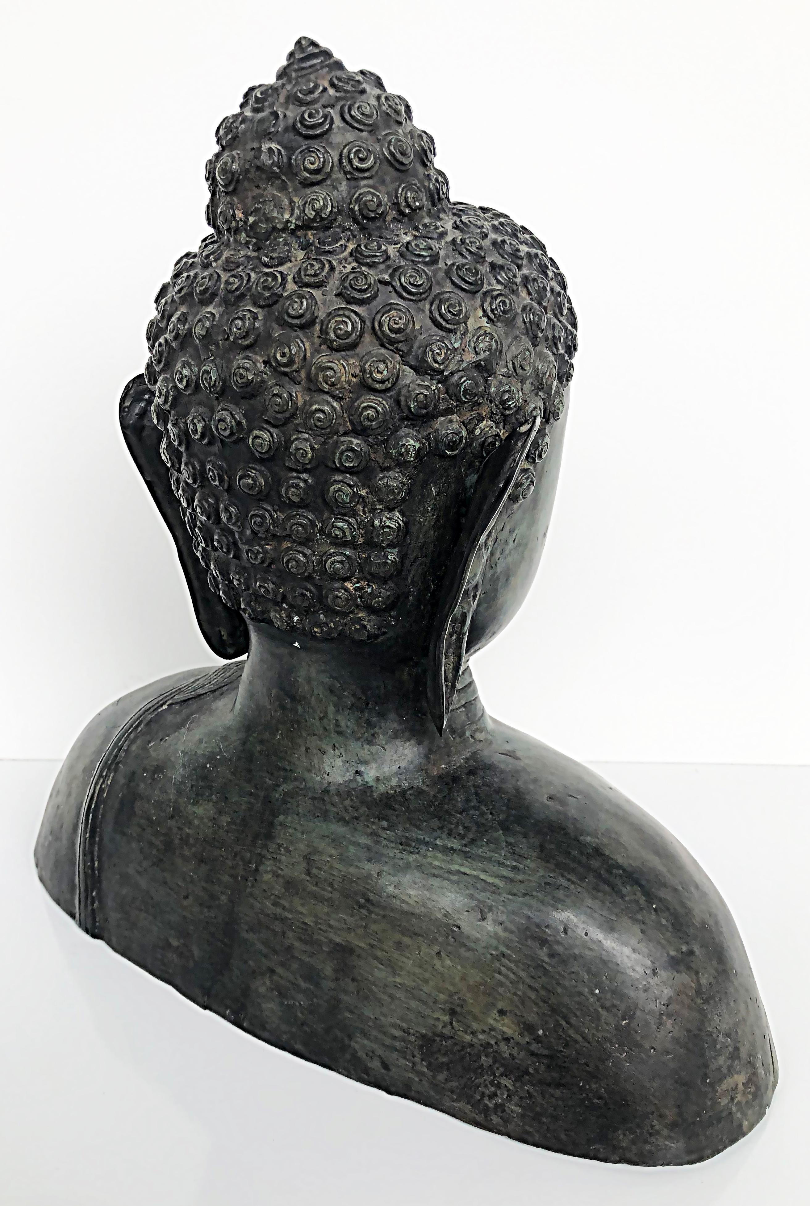 Bronze Thailand Figurative Buddha Sculpture Bust, 20th Century with Patina For Sale 4
