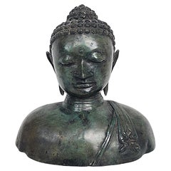 Bronze Thailand Figurative Buddha Sculpture Bust, 20th Century with Patina
