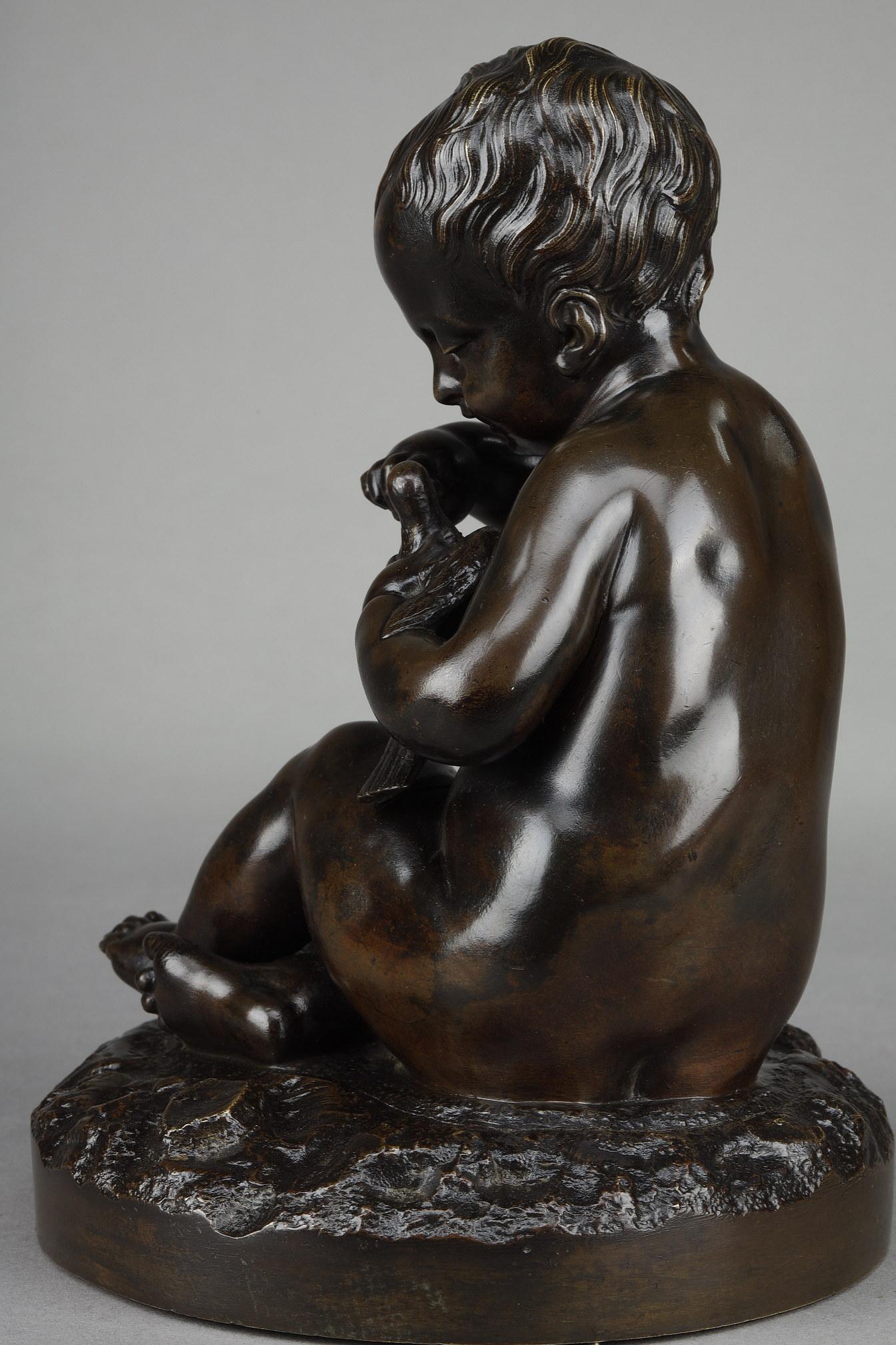 Bronze „Das Mädchen mit dem Vogel und der Muschel“ nach Pigalle im Zustand „Gut“ im Angebot in Paris, FR