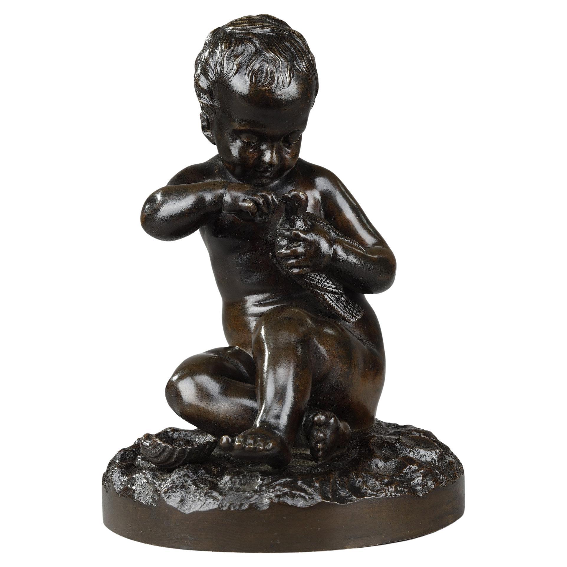 Bronze « La fille avec l'oiseau et le coquillage » d'après Pigalle en vente