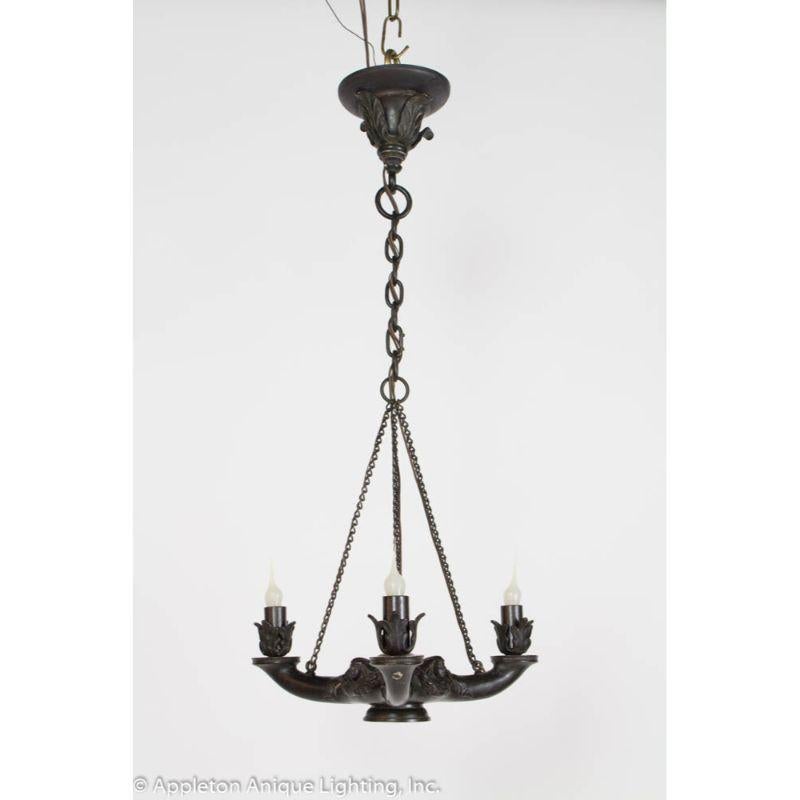Bronze Three Arm Whale Oil Chandelier For Sale 2