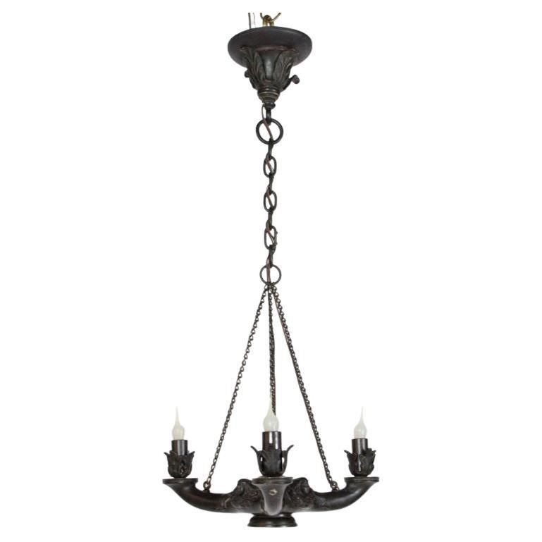 Bronze Three Arm Whale Oil Chandelier For Sale