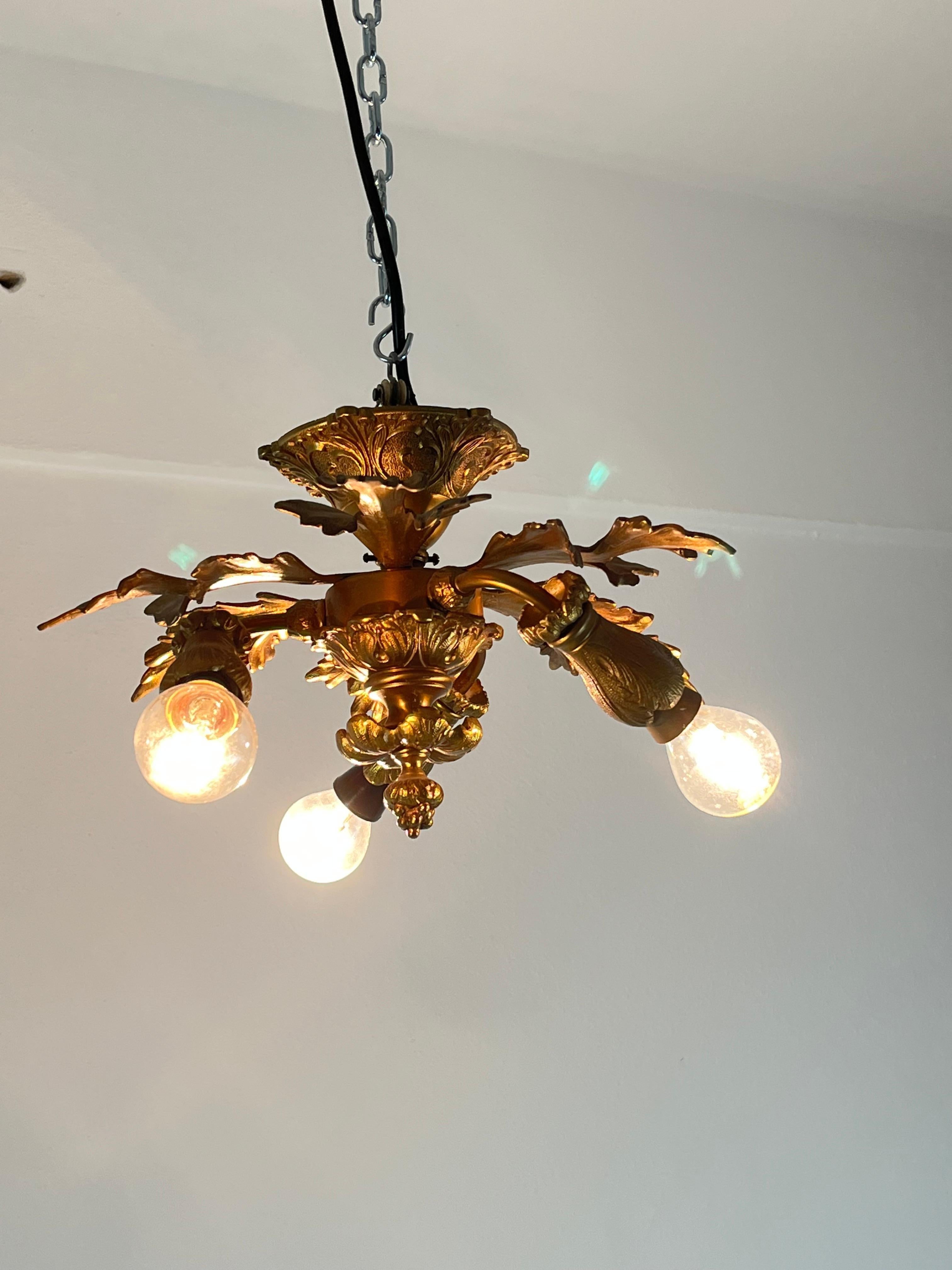 Other Bronze Three-Light Chandelier, Italy, 1960s For Sale