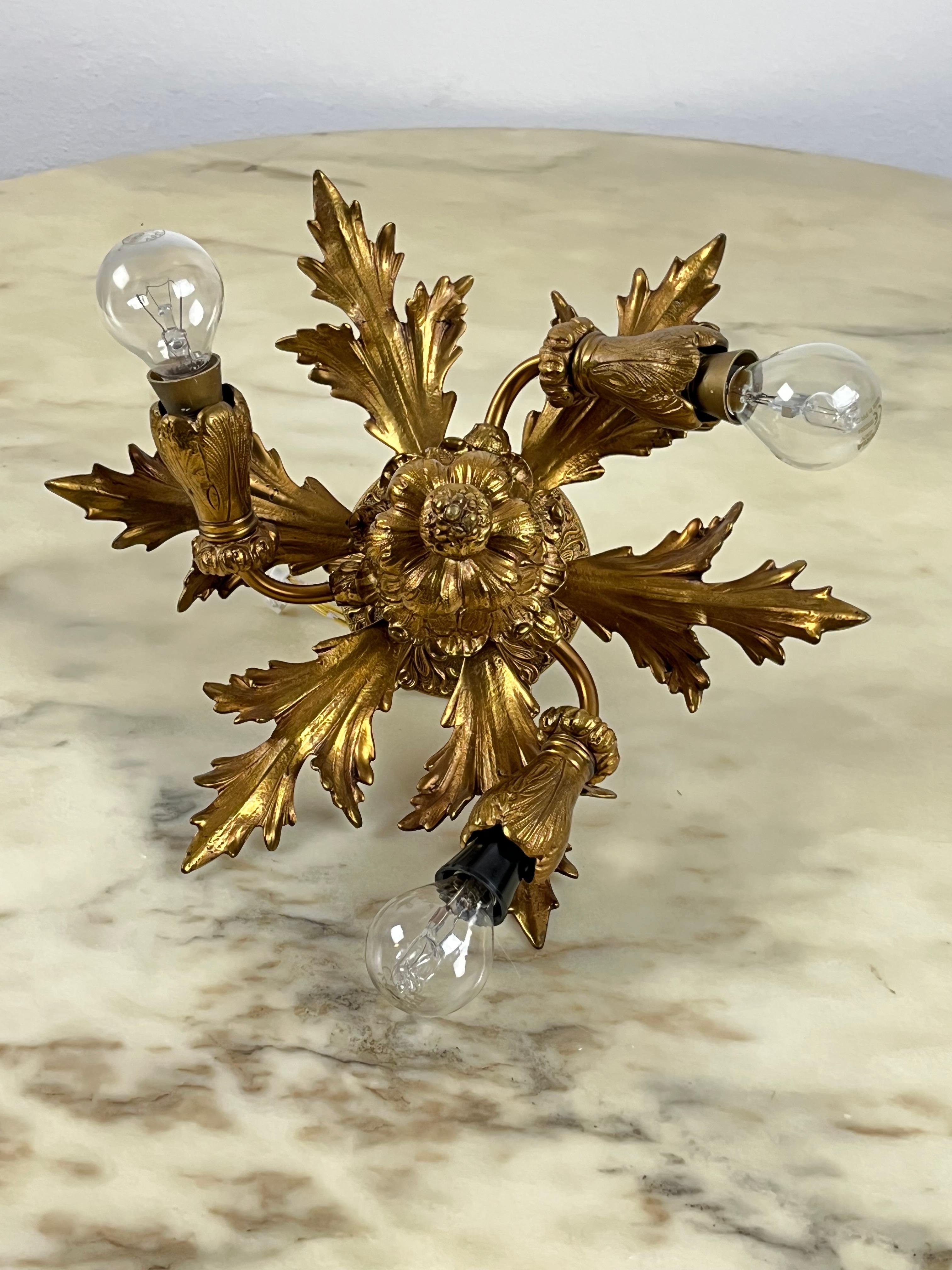 Mid-20th Century Bronze Three-Light Chandelier, Italy, 1960s For Sale