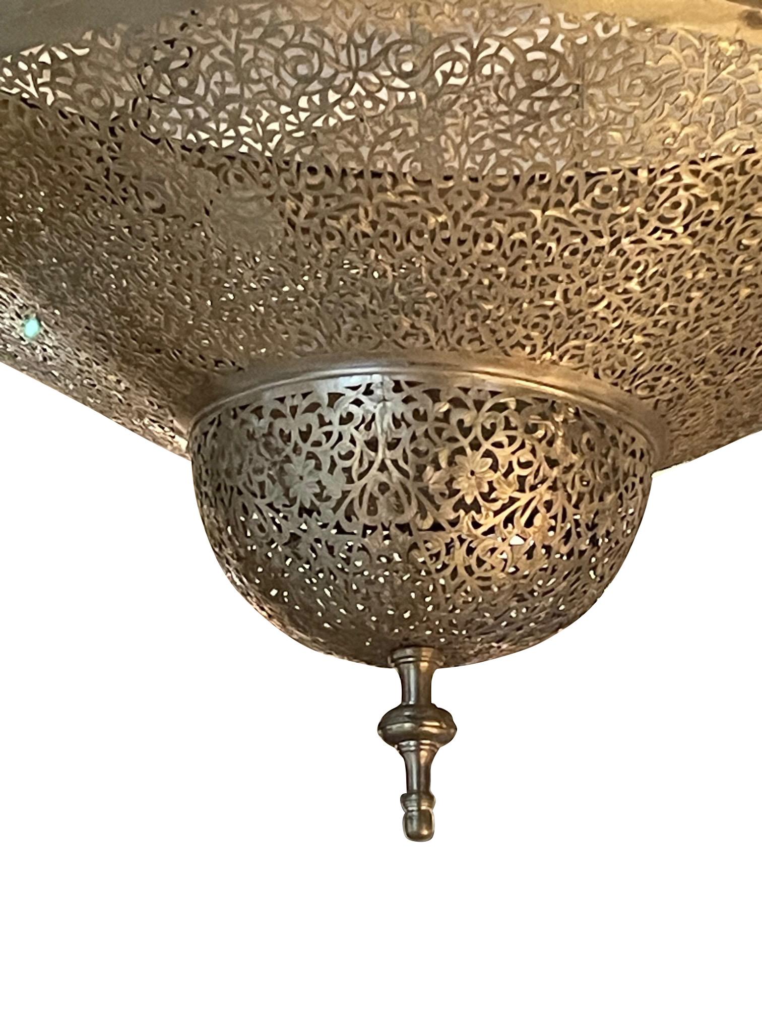 Moroccan Bronze Three Tiered Perforated Chandelier, Morocco, Contemporary For Sale