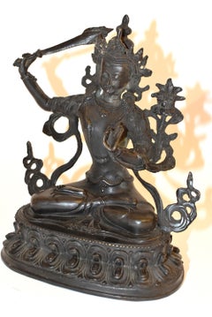 Bronze Tibetan Buddha Manjushree with Sword of Wisdom
