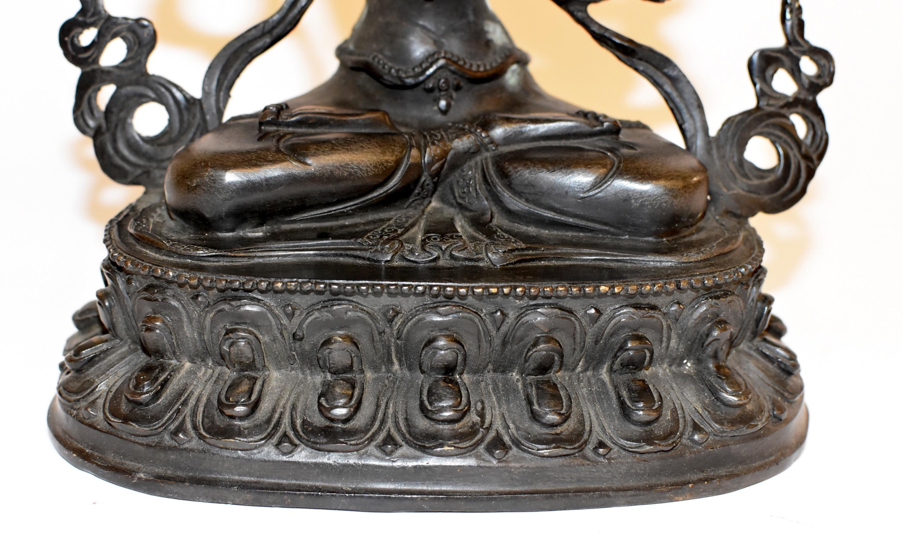 Bronze Tibetan Buddha Manjushree with Sword of Wisdom In Good Condition For Sale In Somis, CA