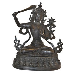 Vintage Bronze Tibetan Buddha Manjushree with Sword of Wisdom