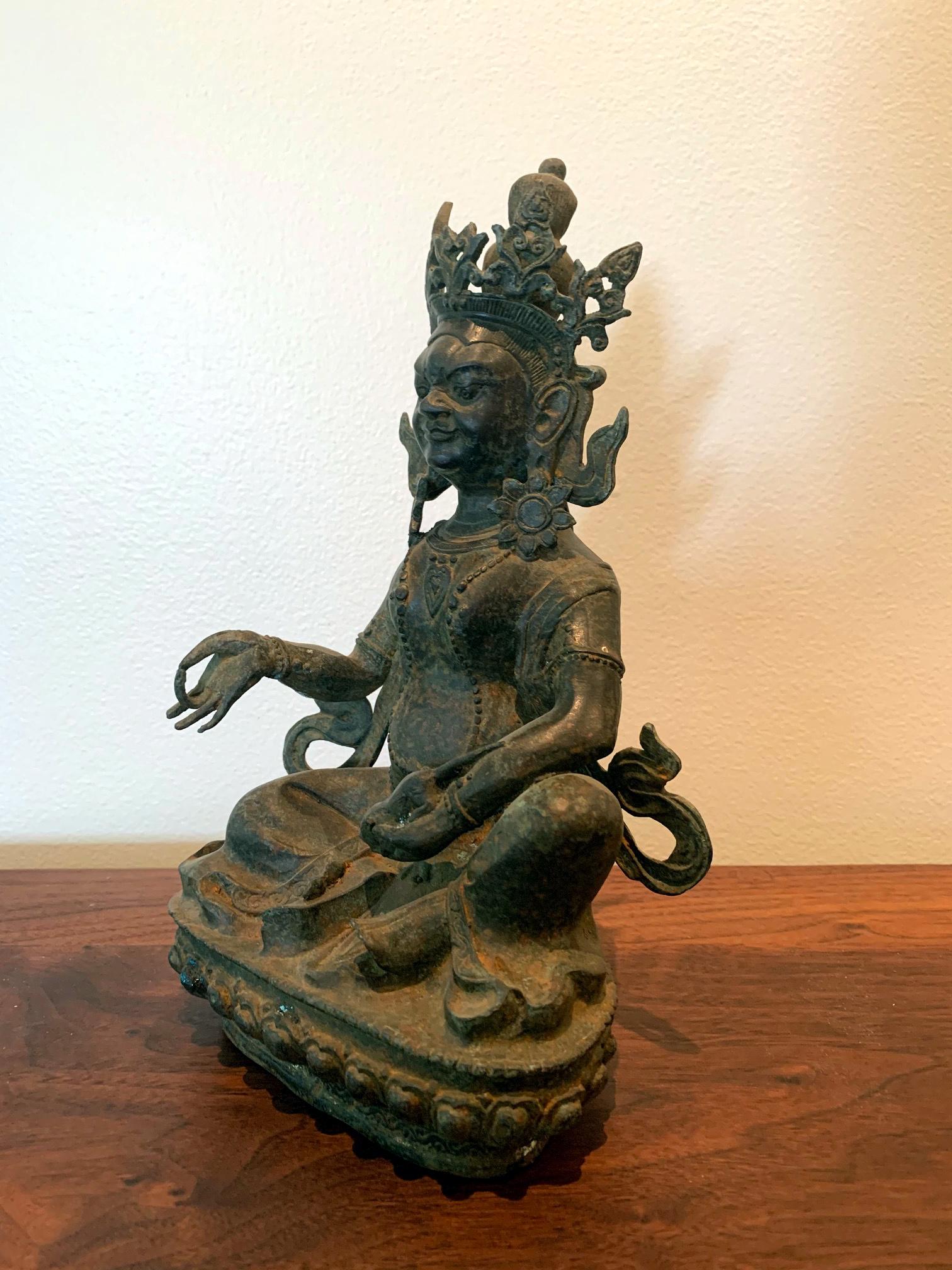 The cast bronze statue depicts a Lokapala named Vaisravana, one of the four Heavenly Kings. In Tibetan Buddhism, he is also known as Jambhala, or 