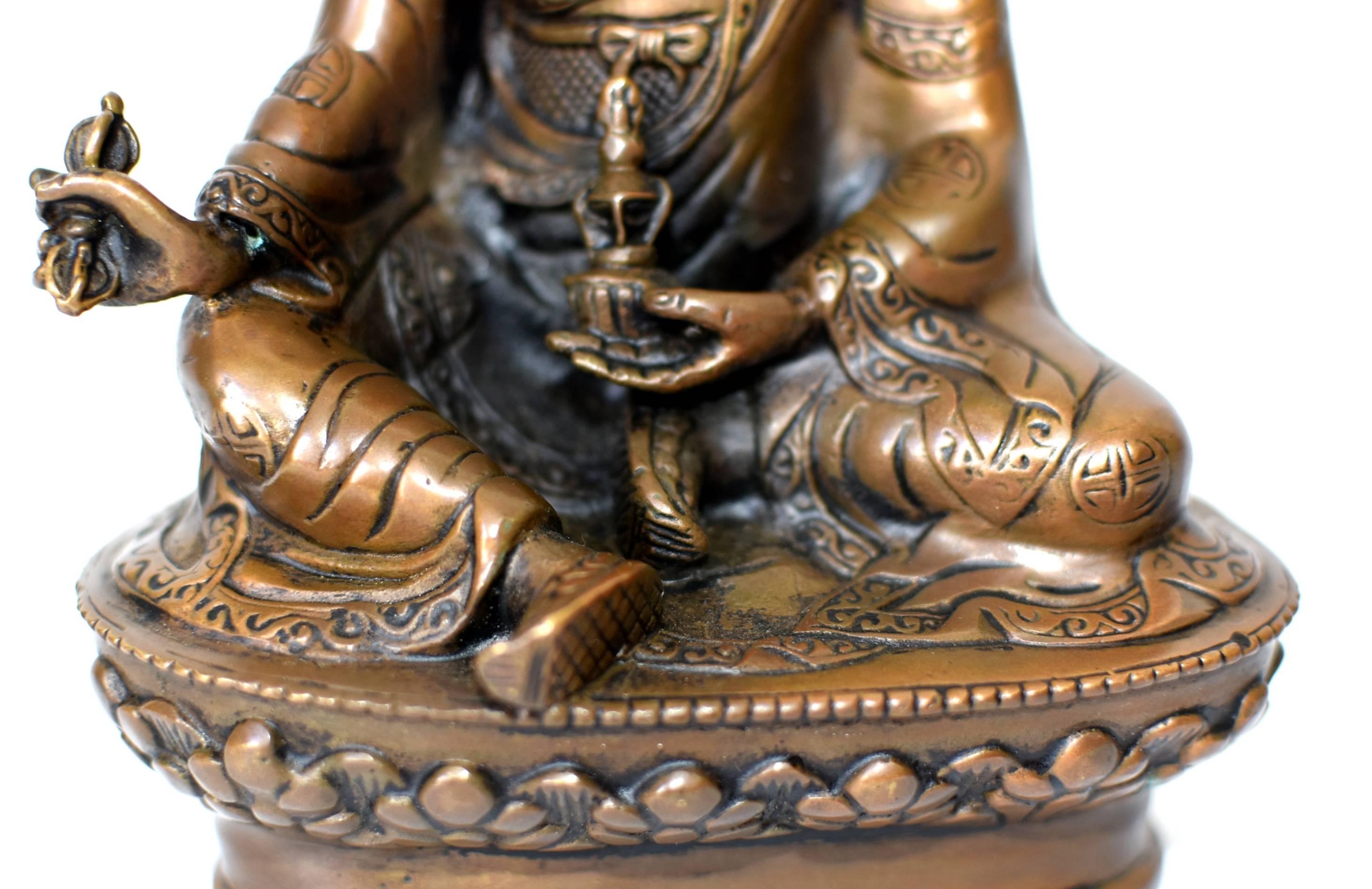 Bronze Tibetan Statue of Teacher, Padma Sambhav In Good Condition In Somis, CA