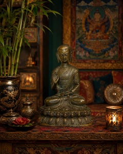 Bronze Tibetan Teacher Tsongkhapa Antique Statue 11"