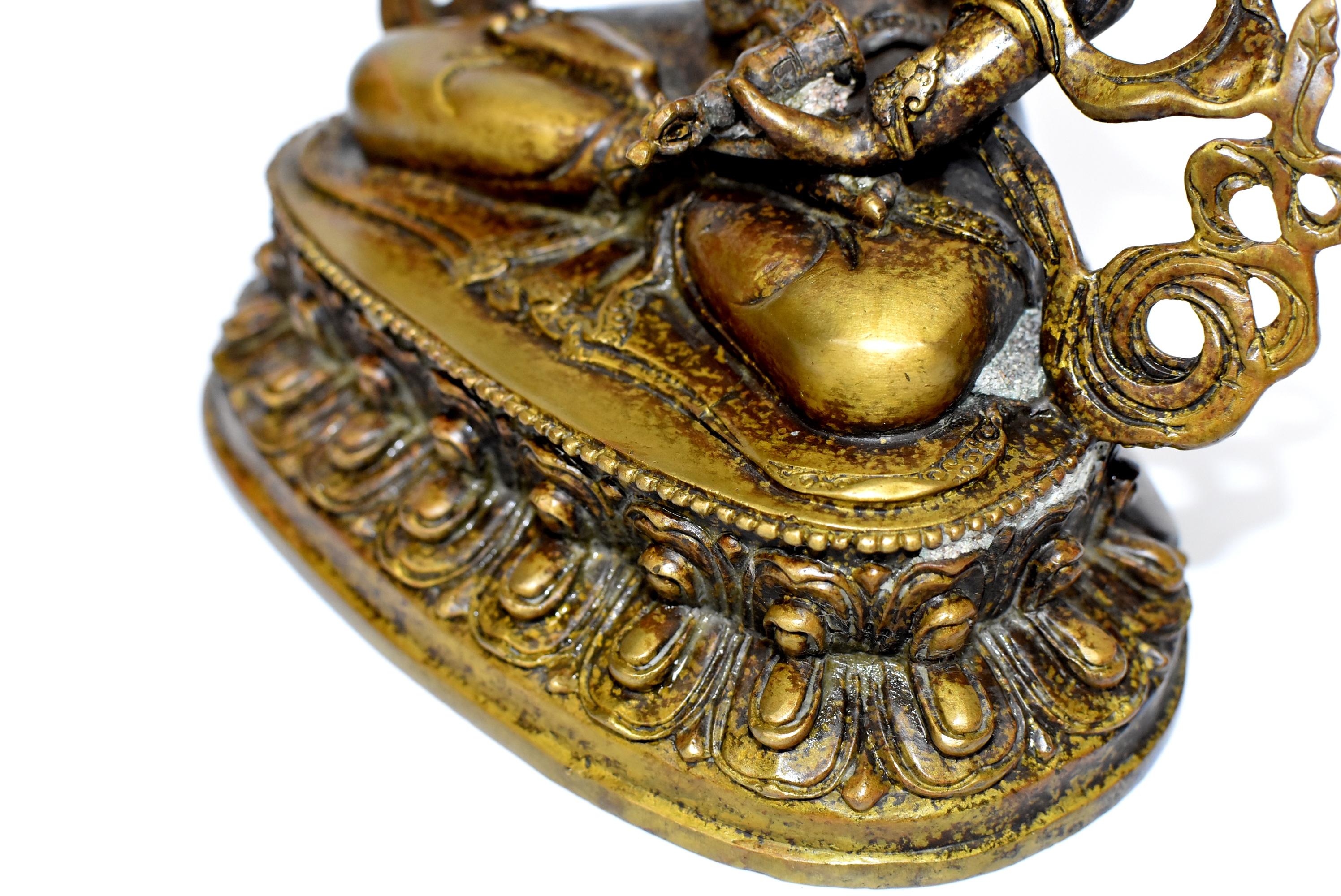 Bronze Tibetan Buddha Vajrassatva with Dorje and Bell, Mottled Gold  7