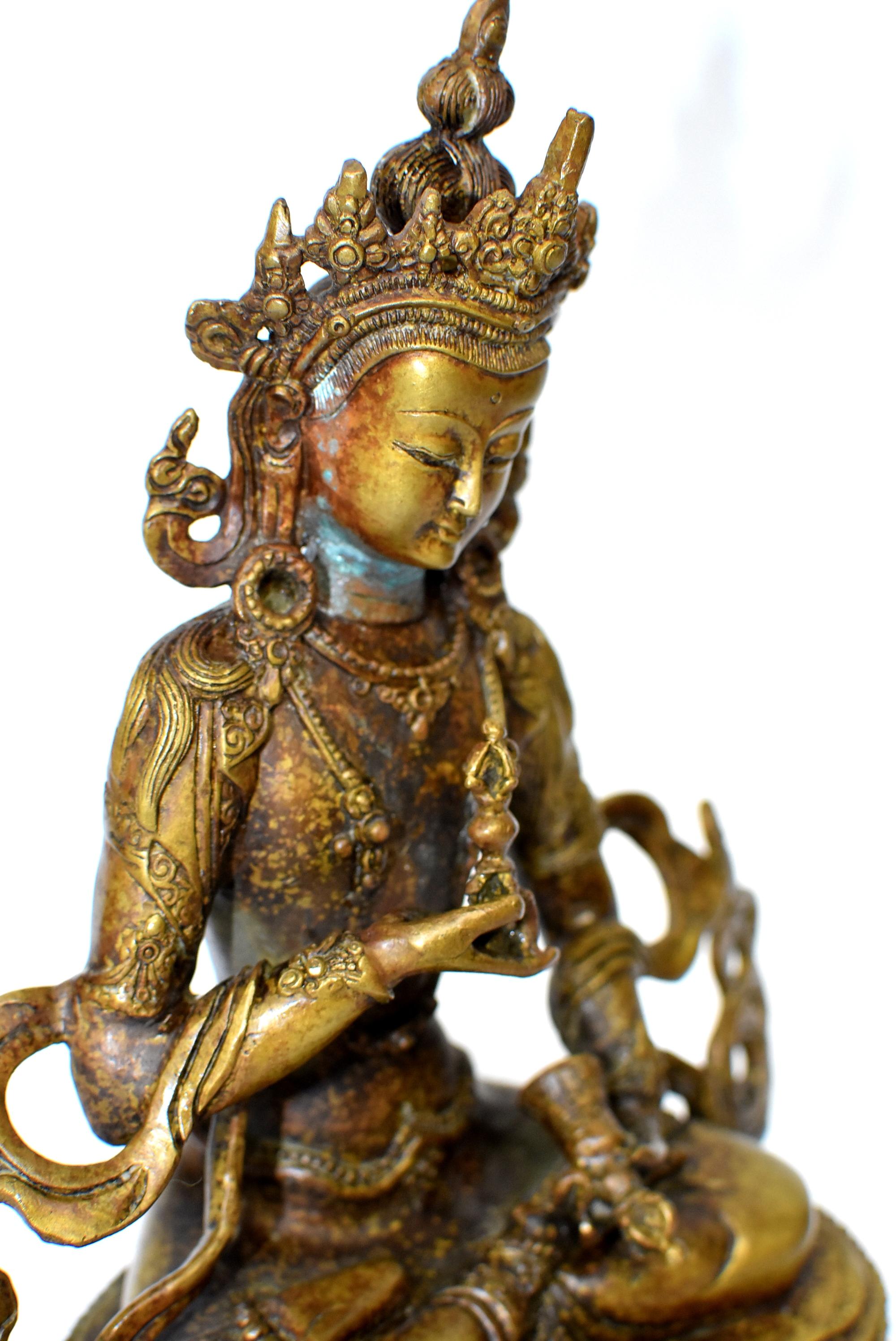 Bronze Tibetan Buddha Vajrassatva with Dorje and Bell, Mottled Gold  8