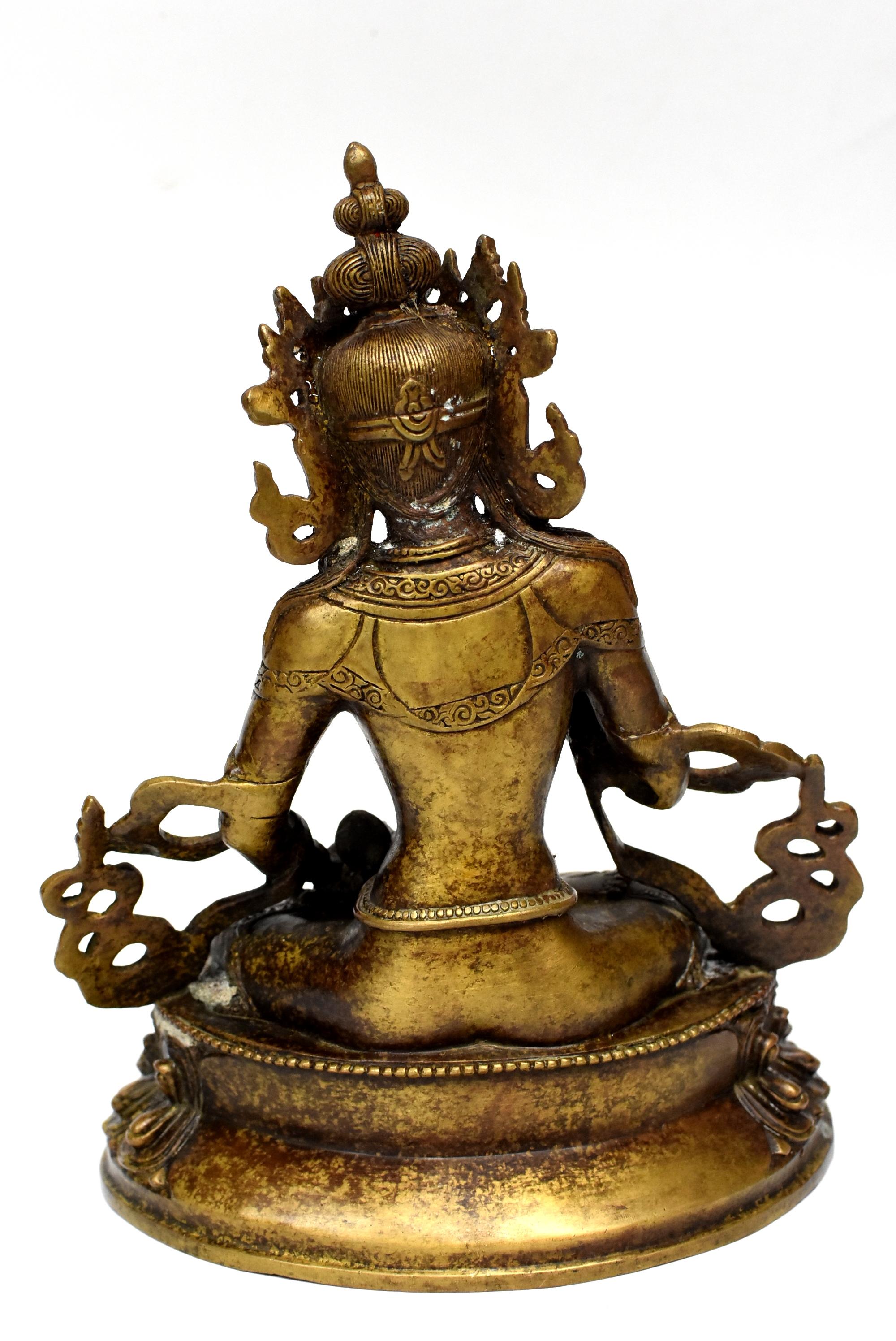 Bronze Tibetan Buddha Vajrassatva with Dorje and Bell, Mottled Gold  10