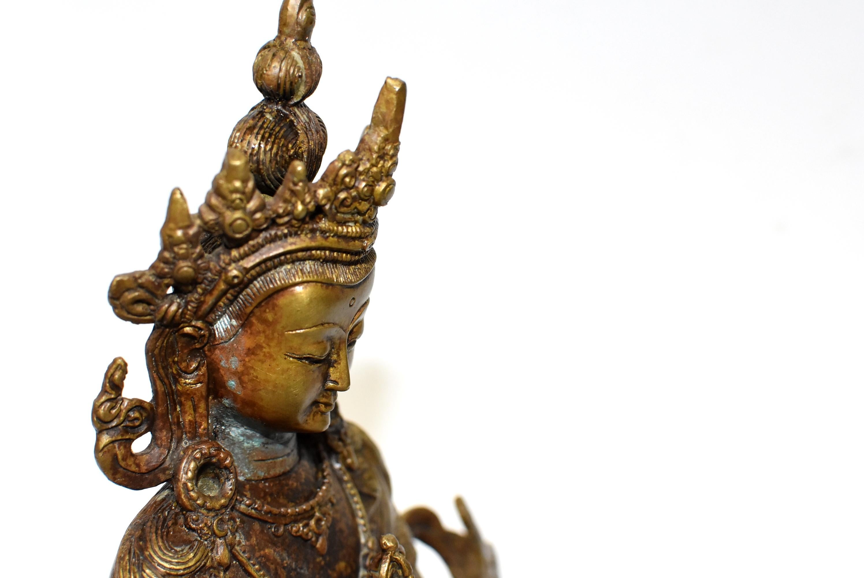 Bronze Tibetan Buddha Vajrassatva with Dorje and Bell, Mottled Gold  11