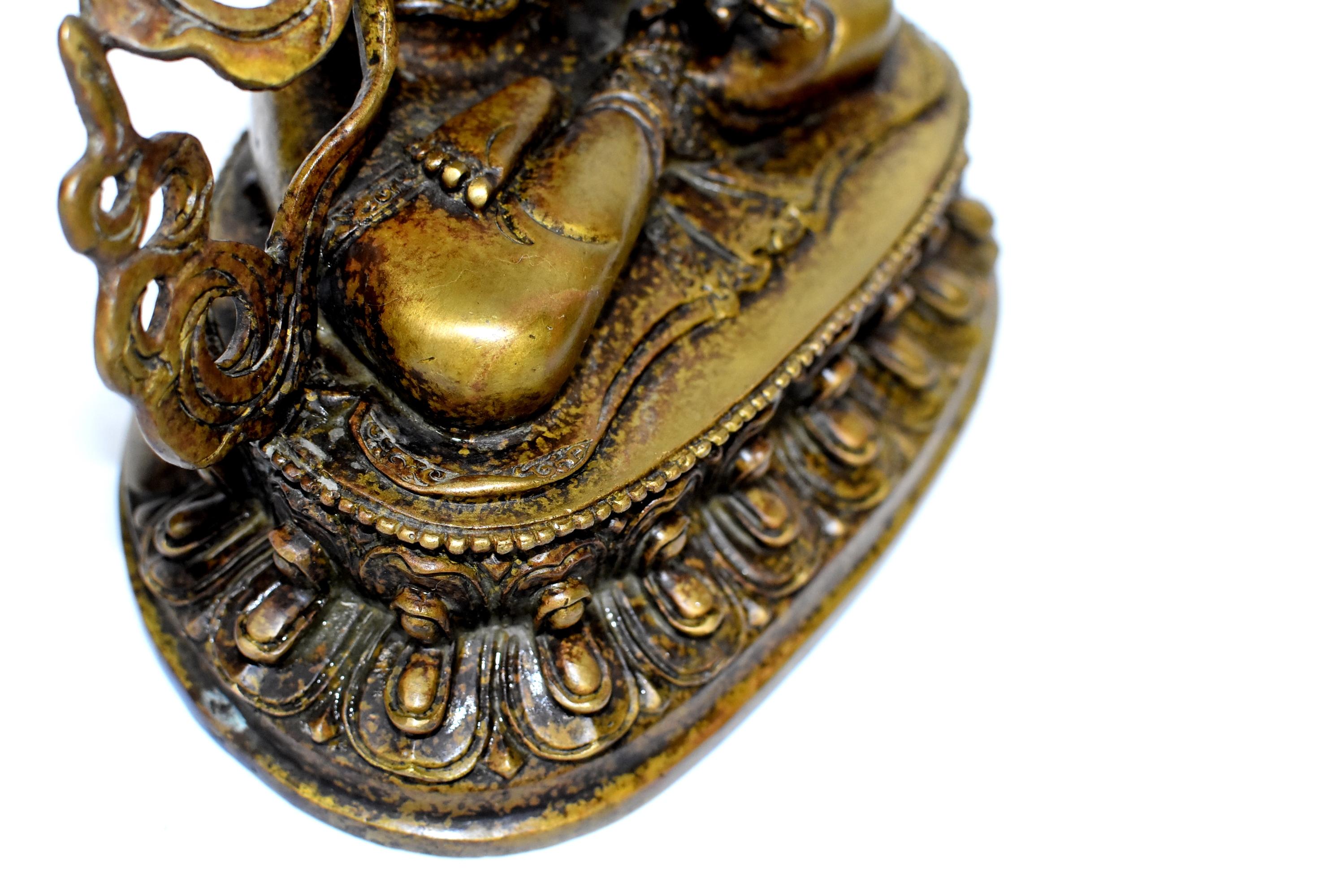 Bronze Tibetan Buddha Vajrassatva with Dorje and Bell, Mottled Gold  13