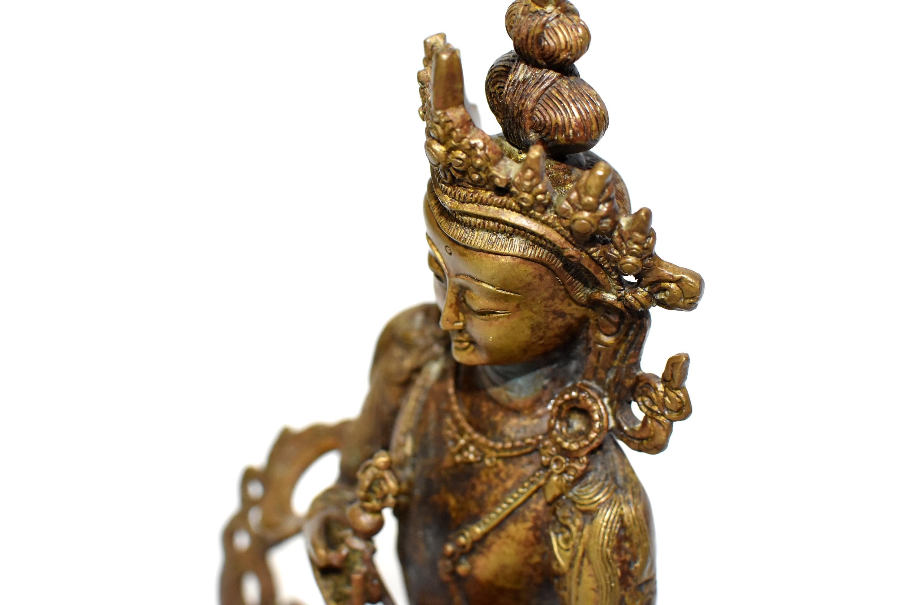 Bronze Tibetan Buddha Vajrassatva with Dorje and Bell, Mottled Gold  14