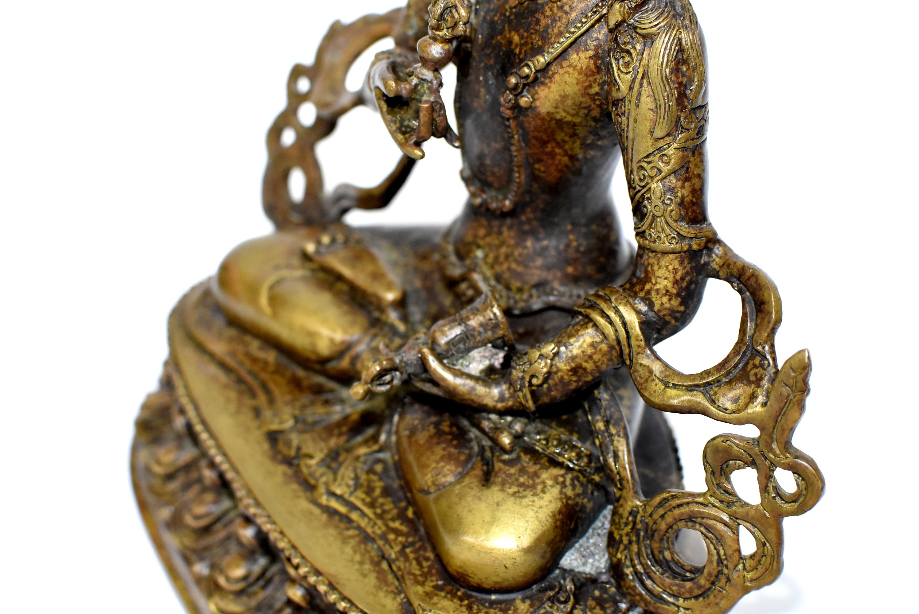 Bronze Tibetan Buddha Vajrassatva with Dorje and Bell, Mottled Gold  15