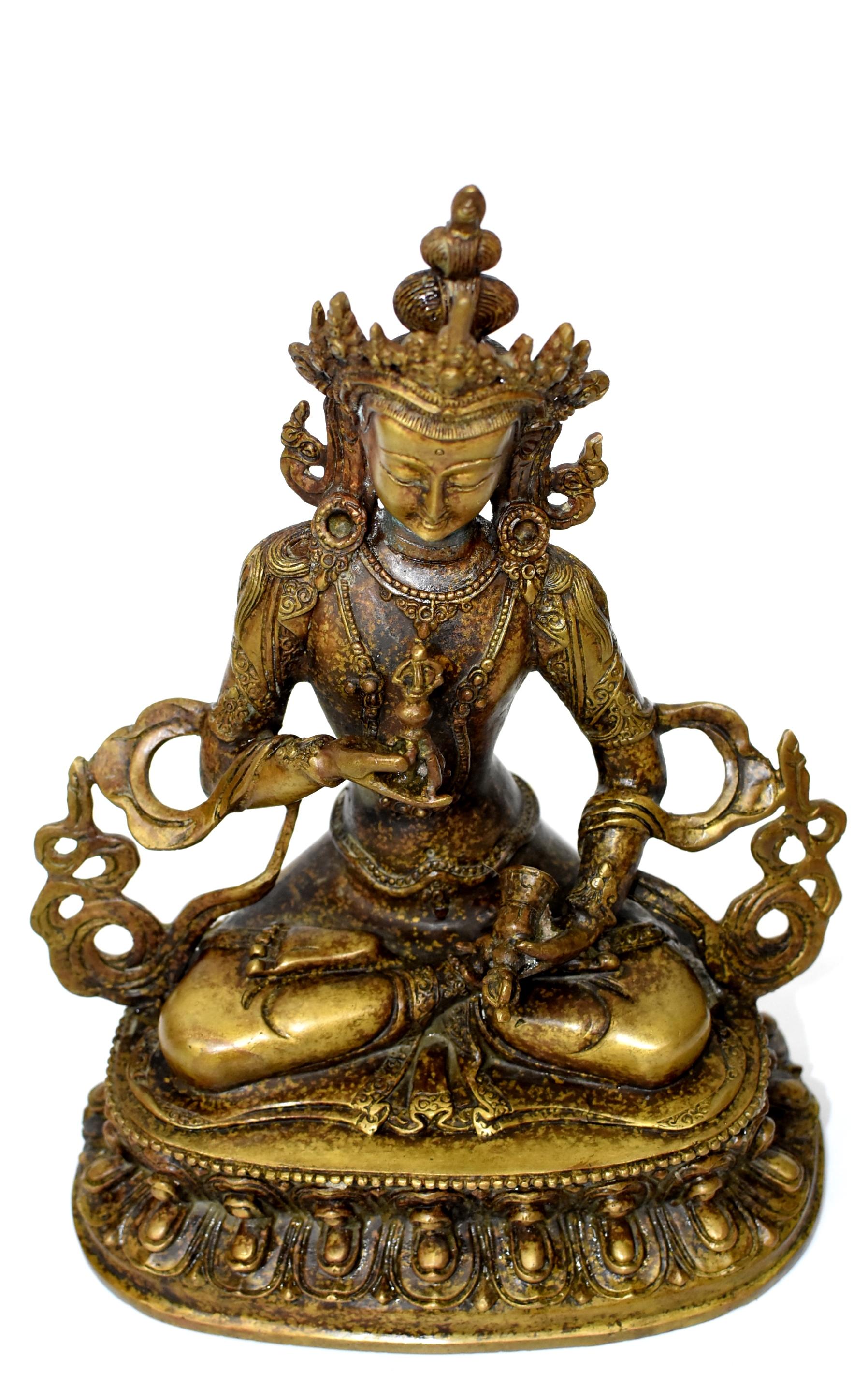 Bronze Tibetan Buddha Vajrassatva with Dorje and Bell, Mottled Gold  16