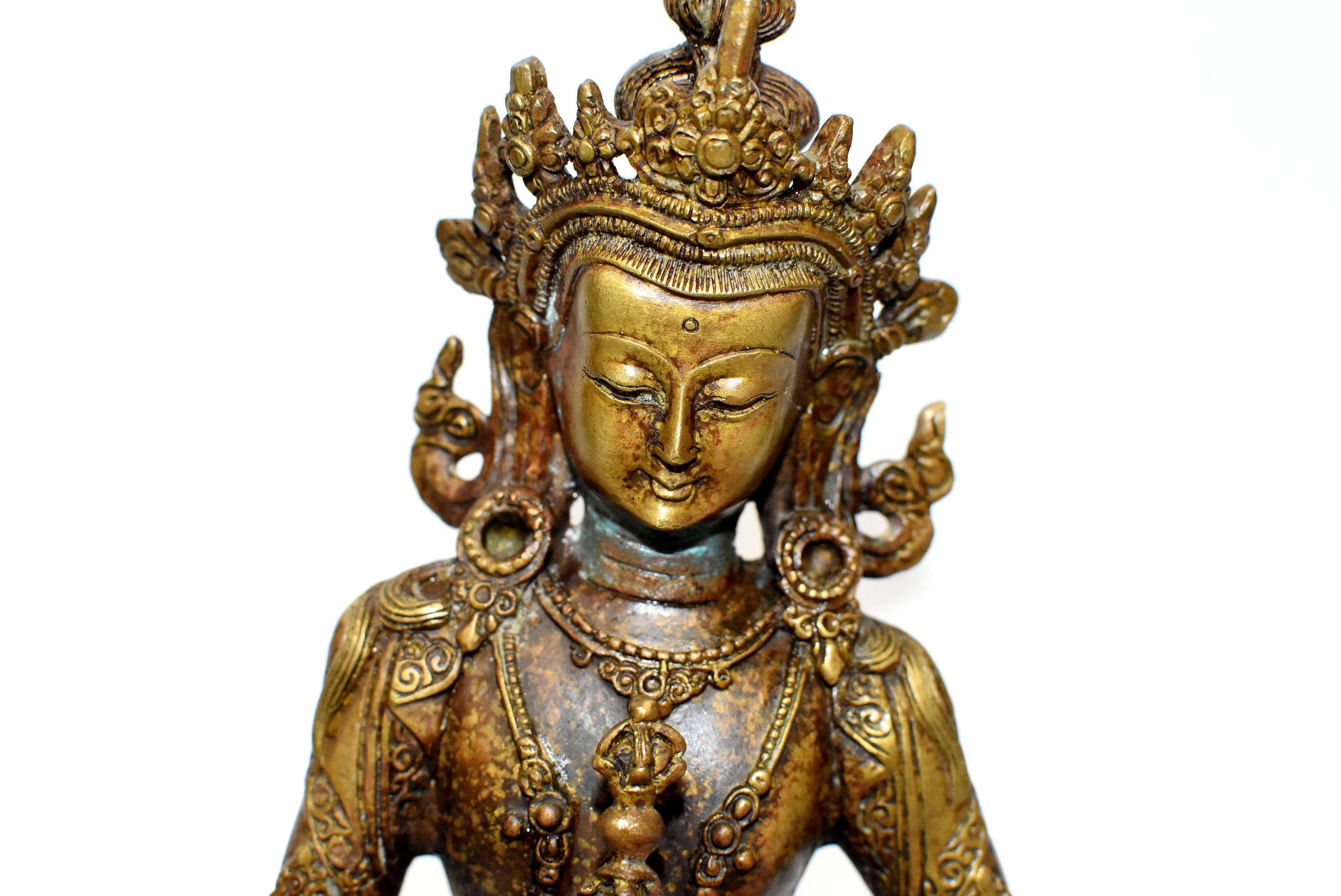 20th Century Bronze Tibetan Buddha Vajrassatva with Dorje and Bell, Mottled Gold 