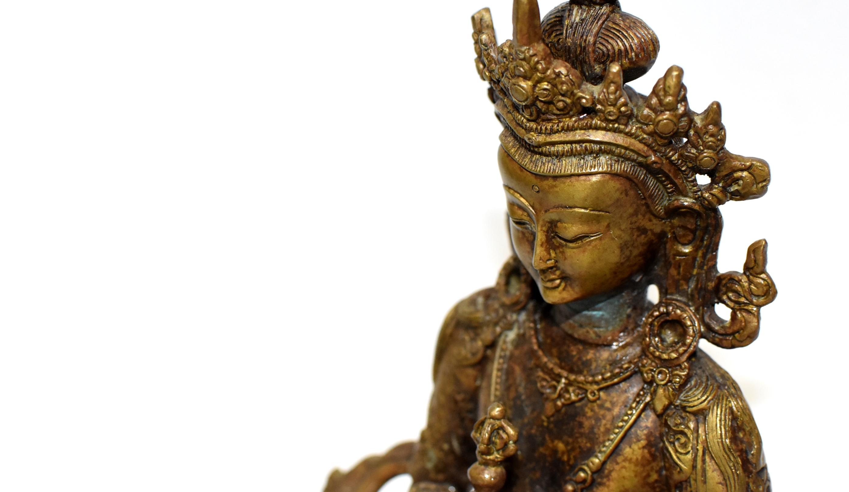 Bronze Tibetan Buddha Vajrassatva with Dorje and Bell, Mottled Gold  5