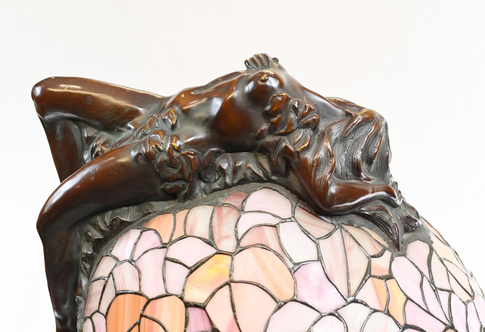 Bronze Tiffany Lamp Art Nouveau Female Nude Light 2