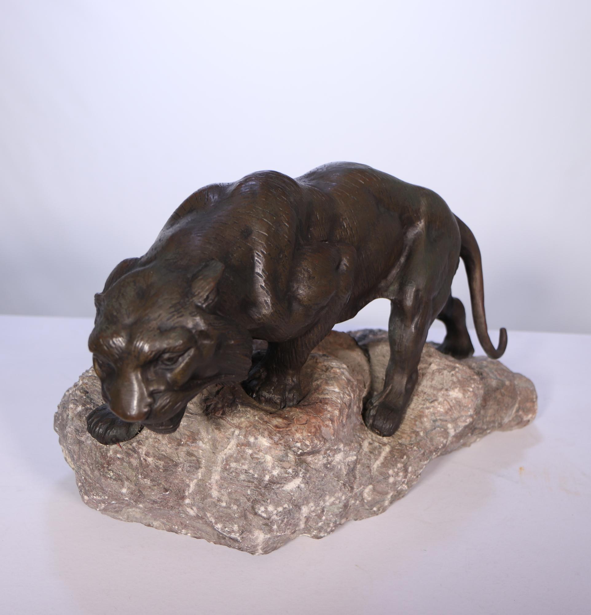 French Bronze Tiger by James Andrey c1920 For Sale