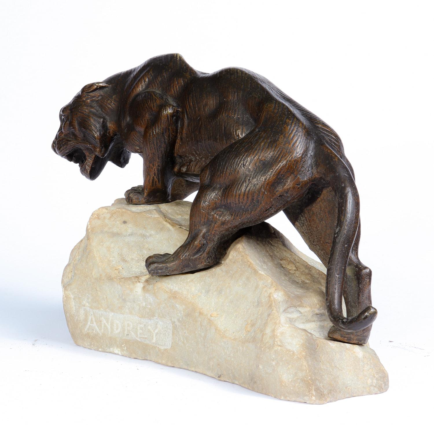 Bronze Tiger on a Rock by James Andrey, France, circa 1920 For Sale 4