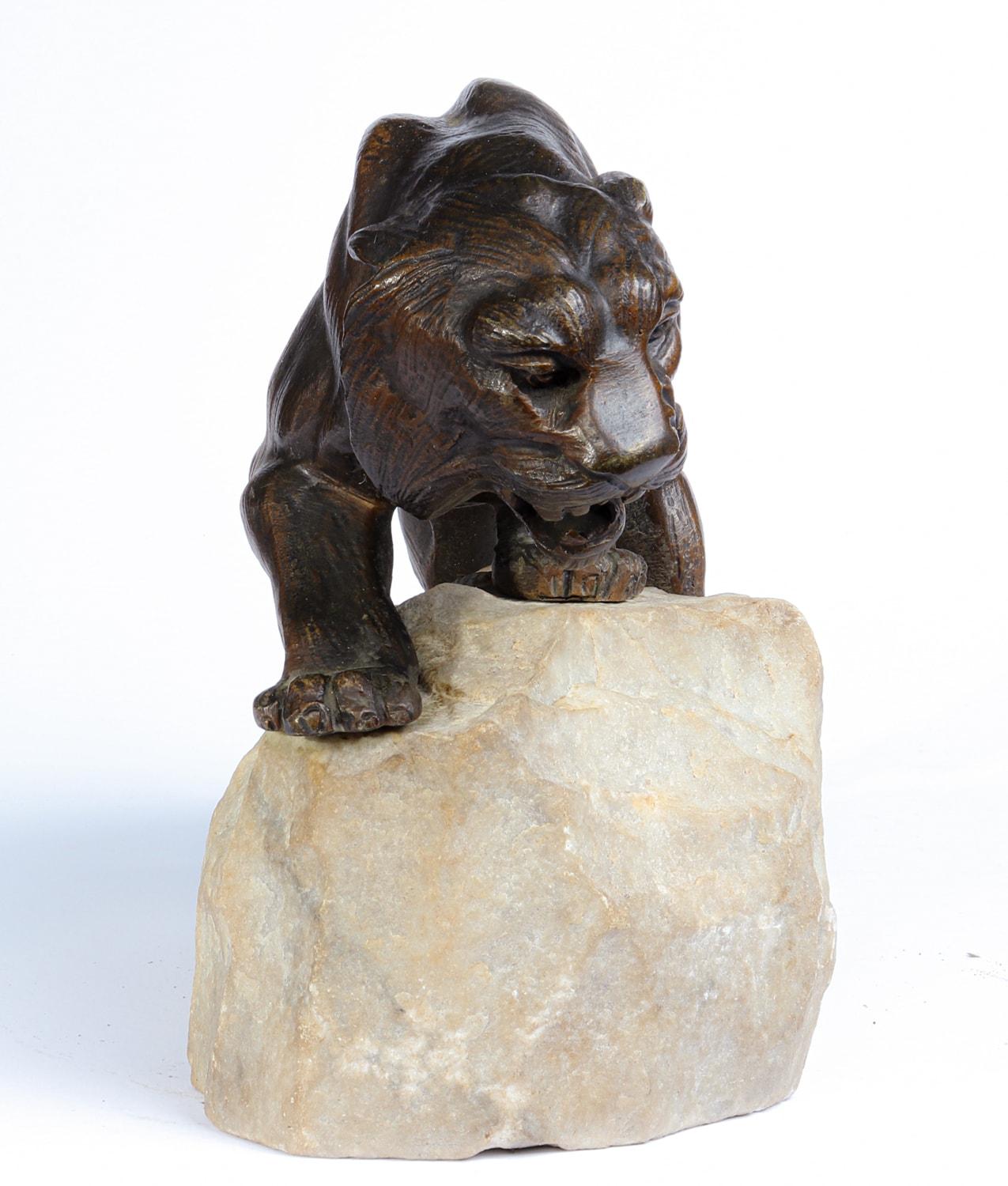 Bronze Tiger on a Rock by James Andrey, France, circa 1920 In Excellent Condition For Sale In Paddock Wood, Kent