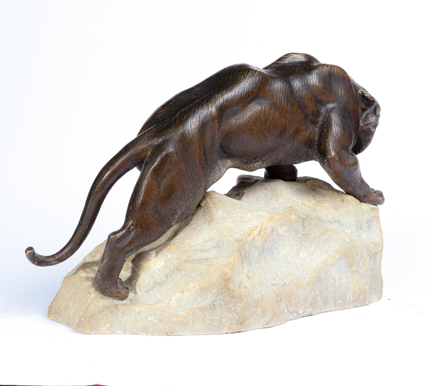 Bronze Tiger on a Rock by James Andrey, France, circa 1920 For Sale 2