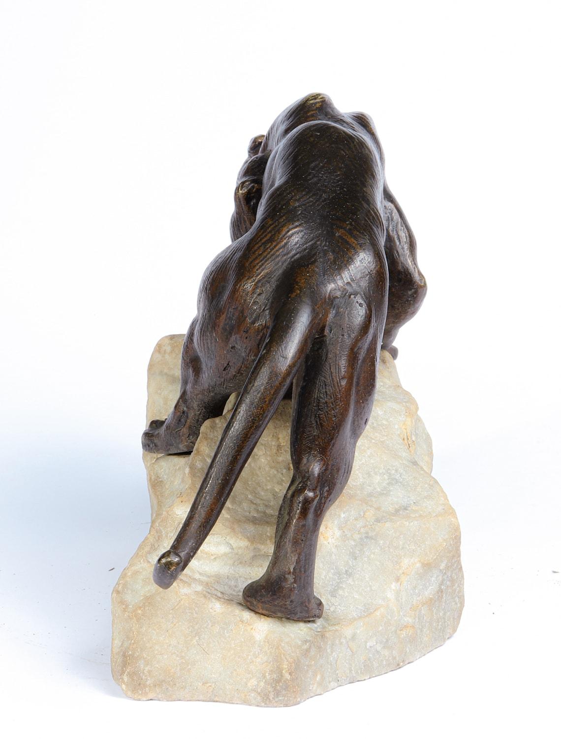 Bronze Tiger on a Rock by James Andrey, France, circa 1920 For Sale 3