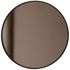 Orbis  Bronze Tinted Modern Art Deco Round Mirror with Black Frame, XL