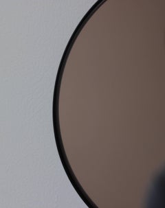 Orbis Bronze Tinted Modern Handcrafted Round Mirror with Black Frame, Regular