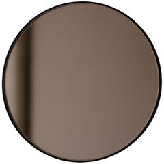 Orbis Bronze Tinted Modern Handcrafted Round Mirror with Black Frame, Regular