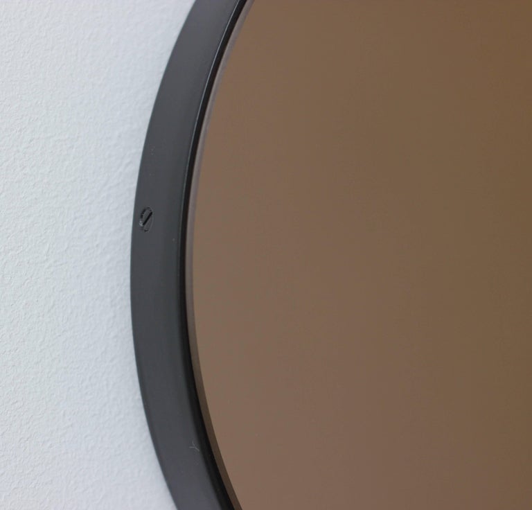 Orbis Bronze Tinted Bespoke Contemporary Round Mirror with Black Frame