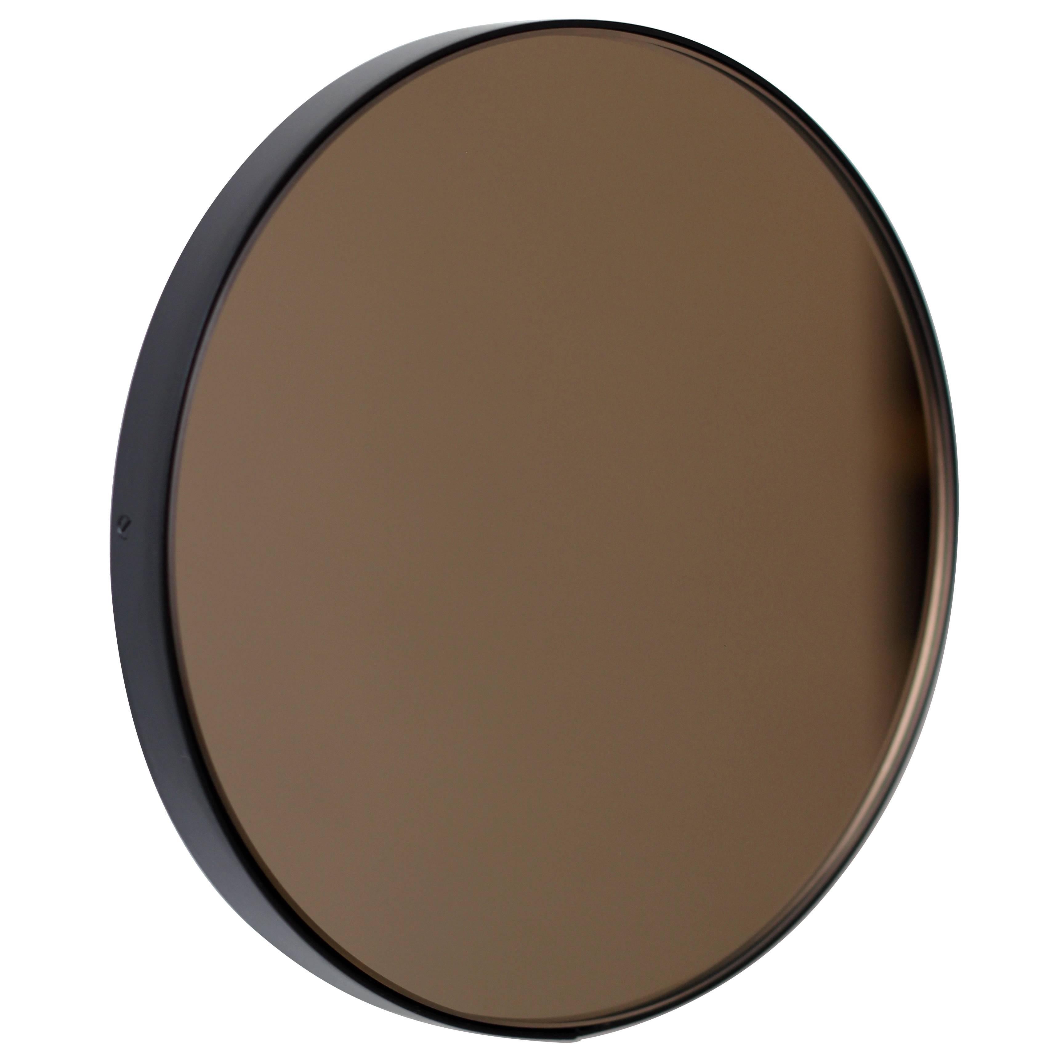 Orbis Bronze Tinted Bespoke Contemporary Round Mirror with Black Frame - Large