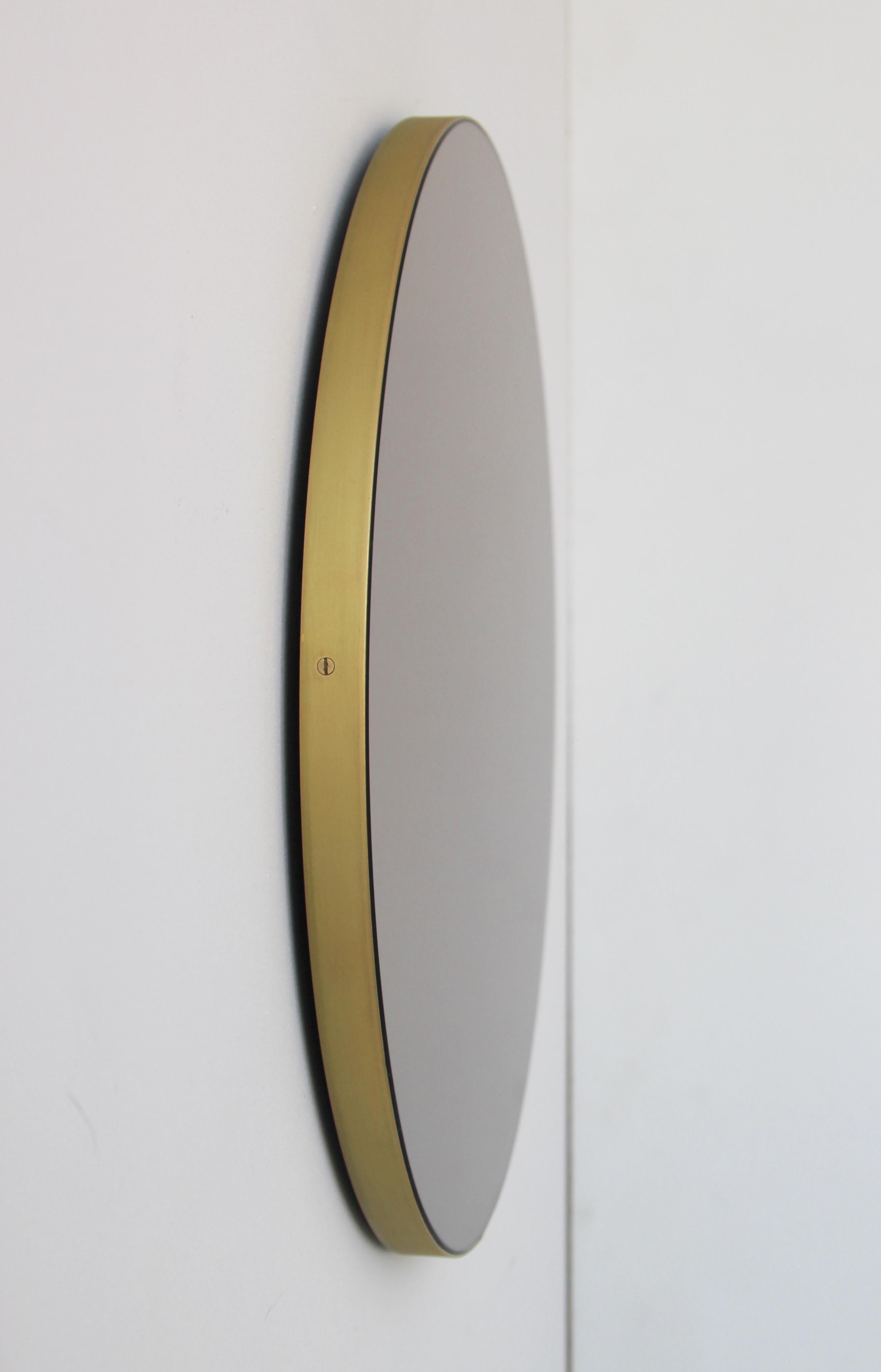 British Orbis Bronze Tinted Minimalist Circular Mirror, Brass Frame, Small For Sale