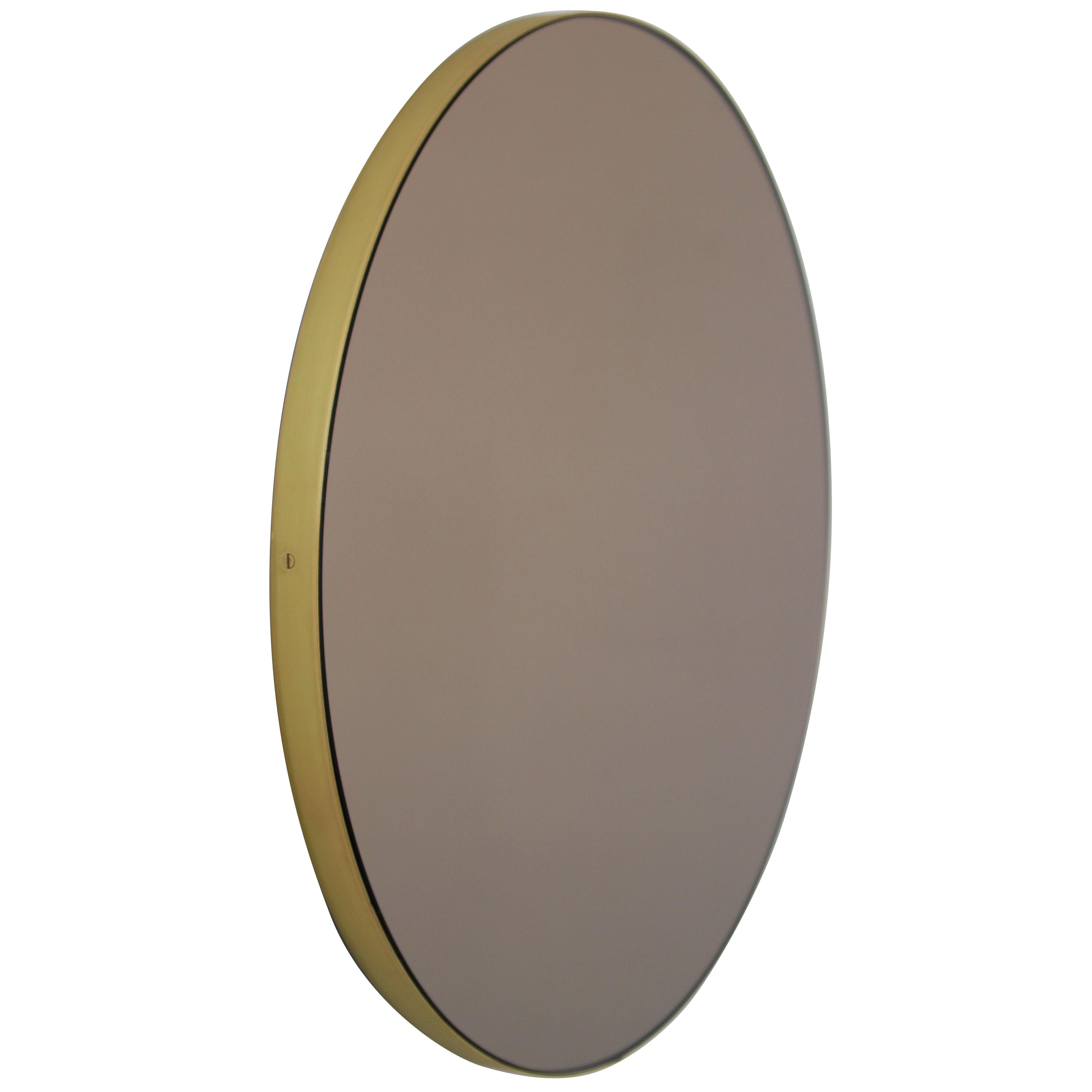 Orbis Bronze Tinted Minimalist Circular Mirror, Brass Frame, Customisable, Small
