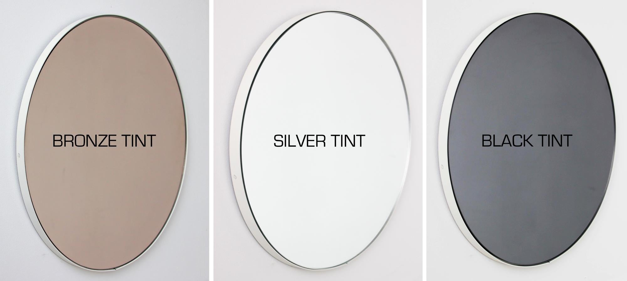 British Orbis Bronze Tinted Round Modern Mirror with White Frame - Oversized