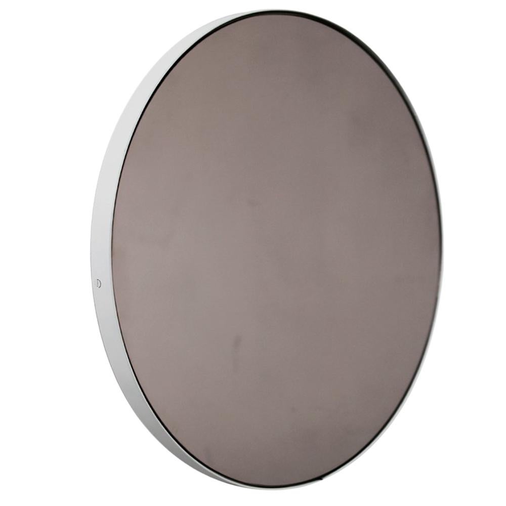 Orbis Bronze Tinted Round Contemporary Mirror with White Frame - Small