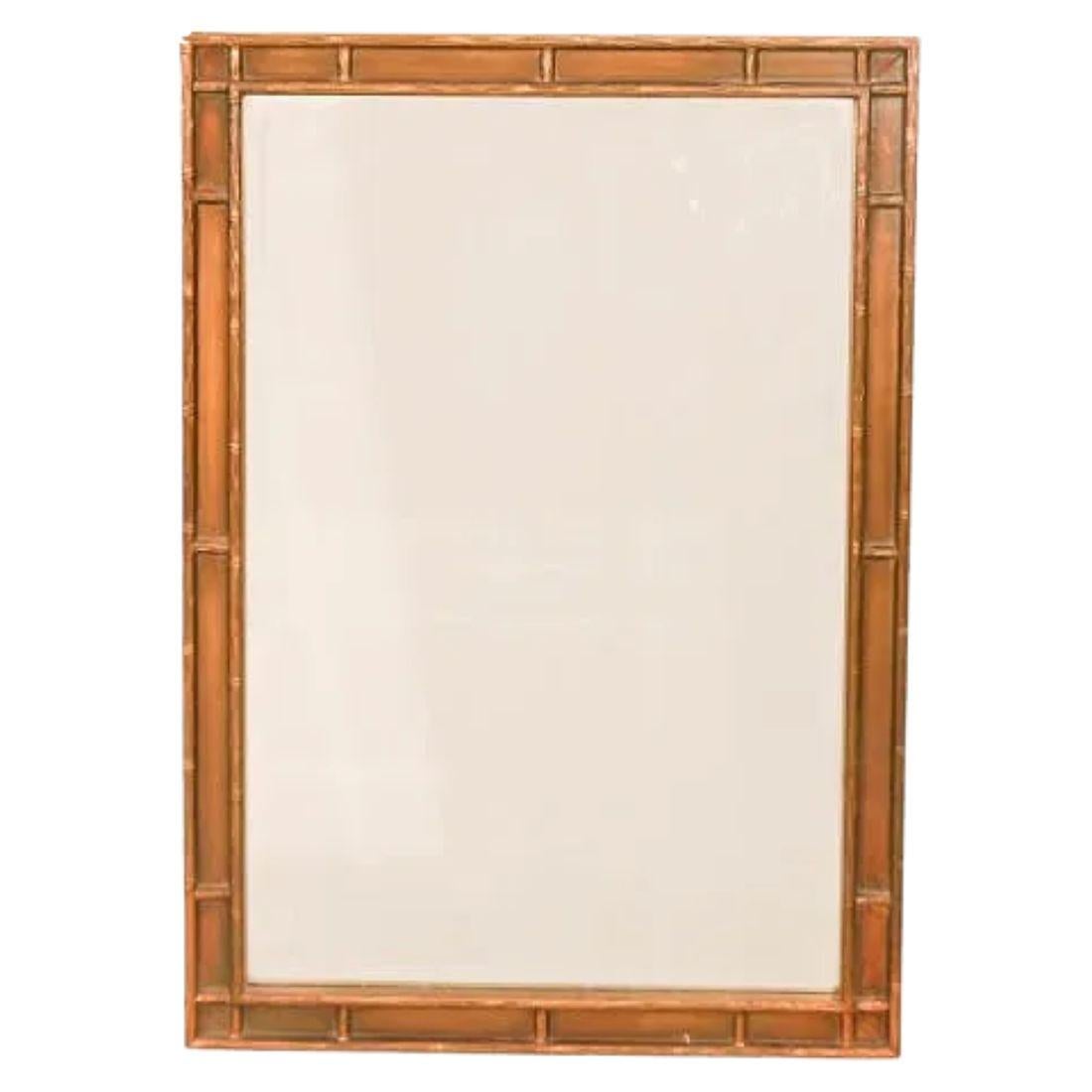 20th Century Bronze Tone Faux Bamboo Frame Mirror For Sale