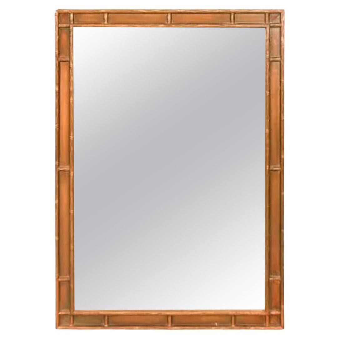 Bronze Tone Faux Bamboo Frame Mirror For Sale