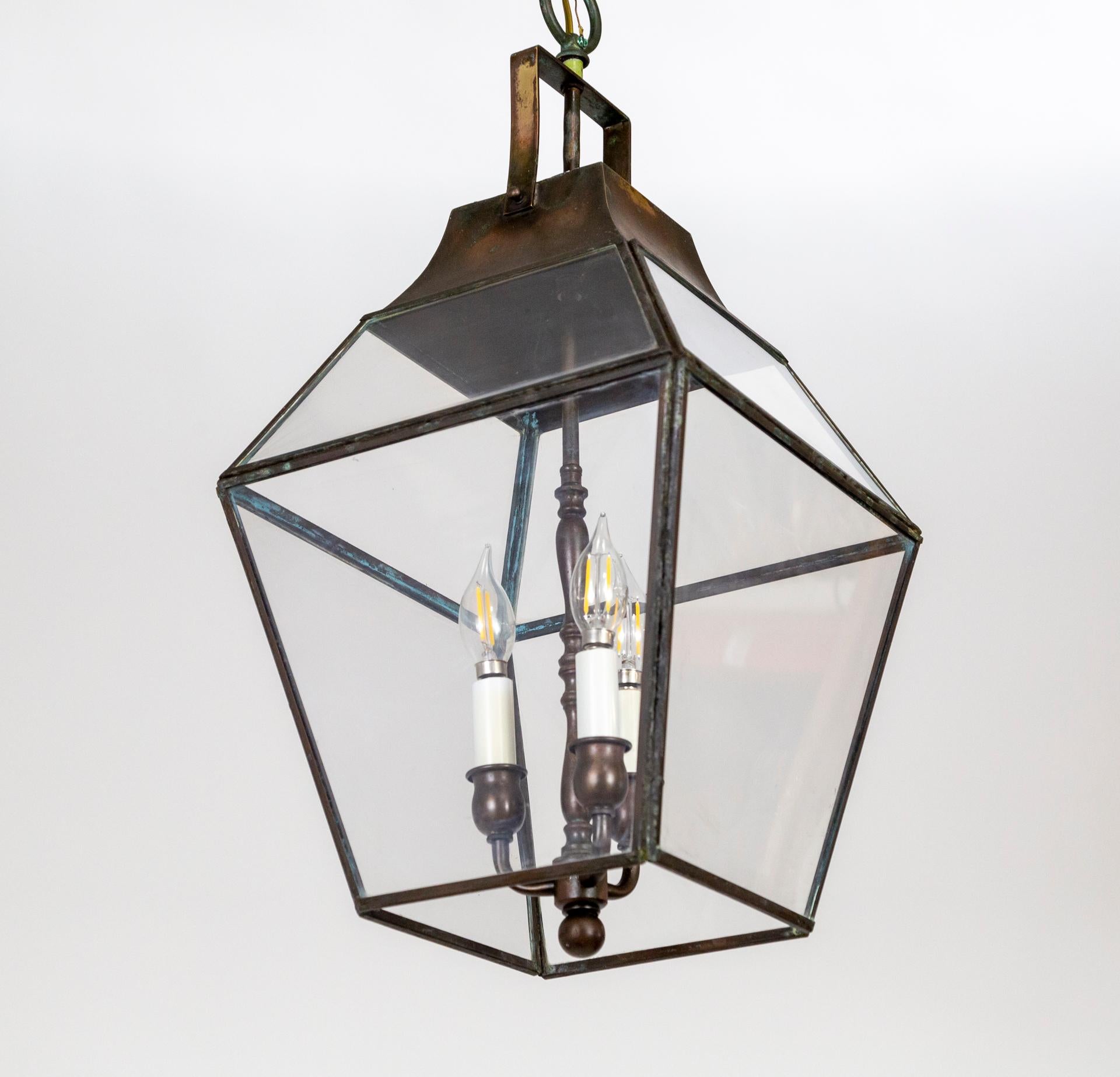 Mid-20th Century Bronze-Toned 3-Light Copper Lantern For Sale