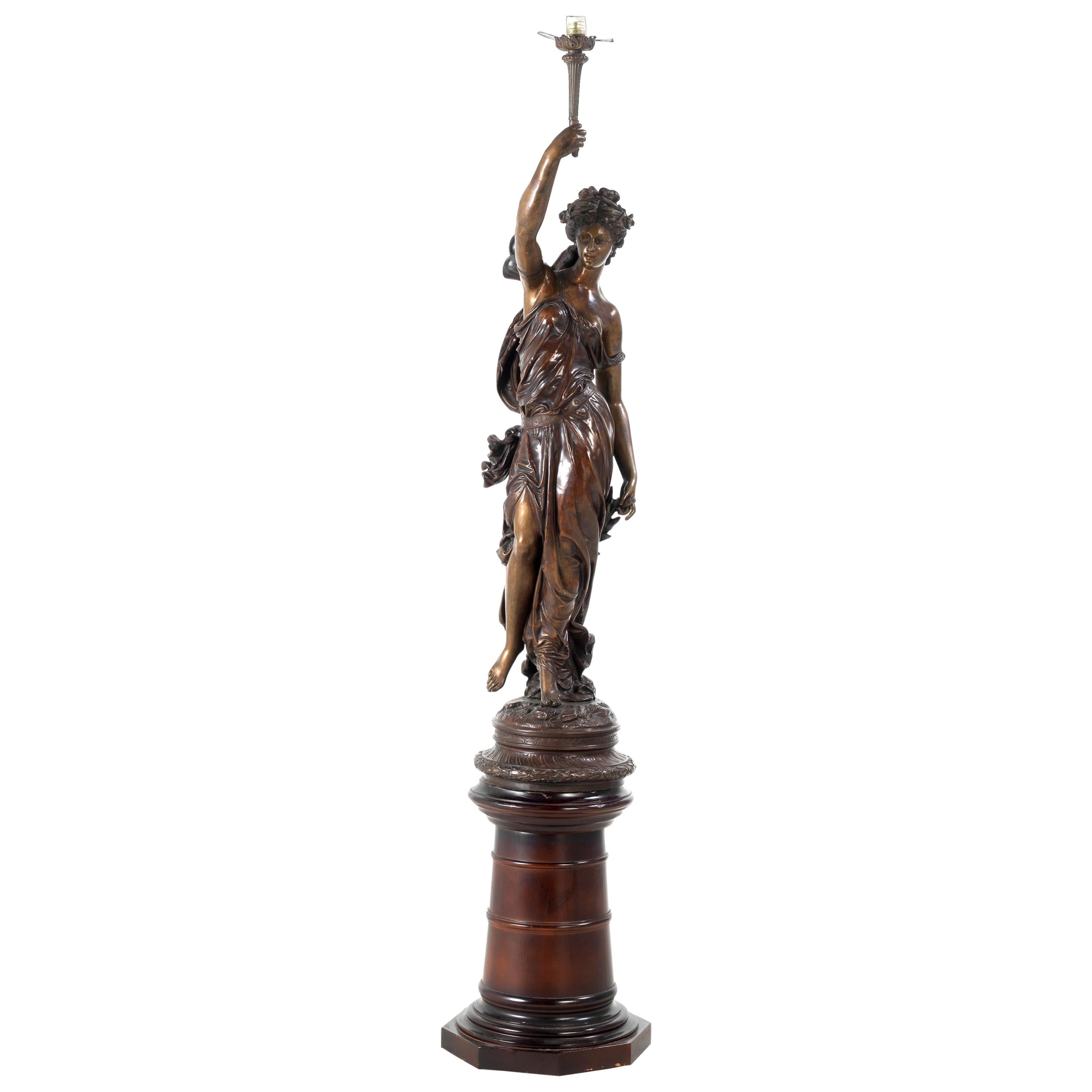 Bronze "Torcher" on Wooden Base, 20th Century, after Moreau Family