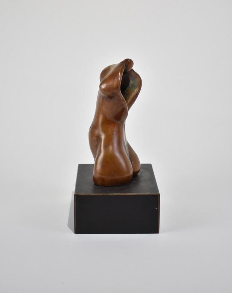 Japanese Bronze Torso Sculpture with Black Wooden Base