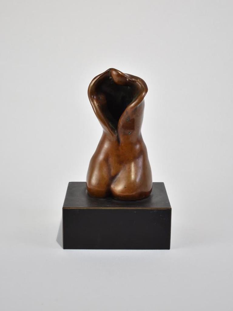Bronze Torso Sculpture with Black Wooden Base In Good Condition In Richmond, VA