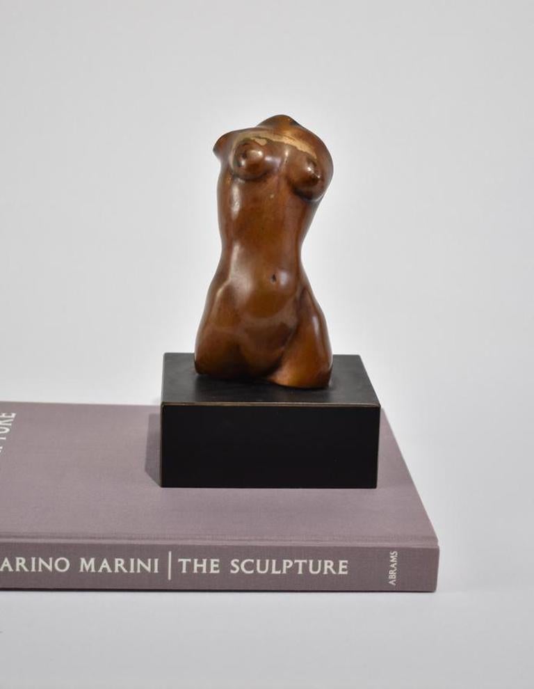 20th Century Bronze Torso Sculpture with Black Wooden Base