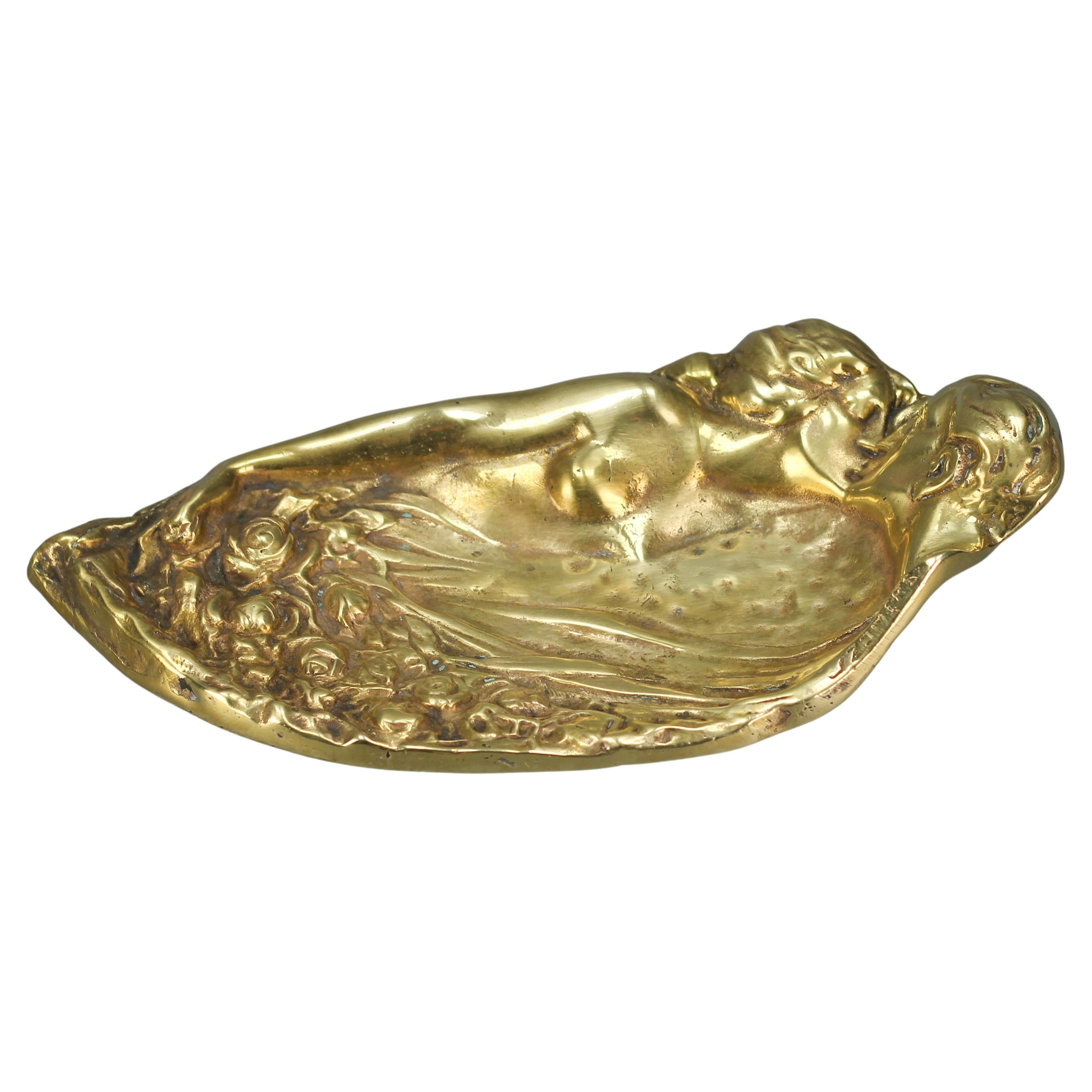 Bronze Tray or Vide-Poche with Motif of a Kissing Couple by Joseph Zomers