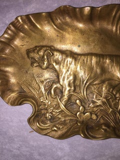 Bronze Tray or Vide-Poche, with Embossed Tiger, Signed and Dated
