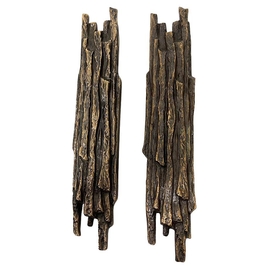 Manillas de empujar y tirar con diseño de corteza de árbol de bronce, años 70